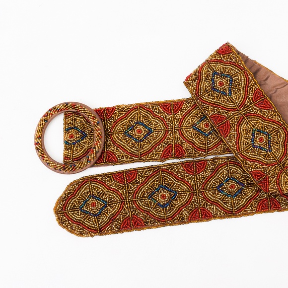 Vintage Beaded Belt by Mary McFadden Cowgirl Large - Picture 4 of 11